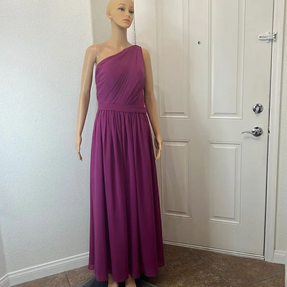 JJ’S House Dress One Shoulder Sheer Lined Magenta Purple Formal Maxi Lined